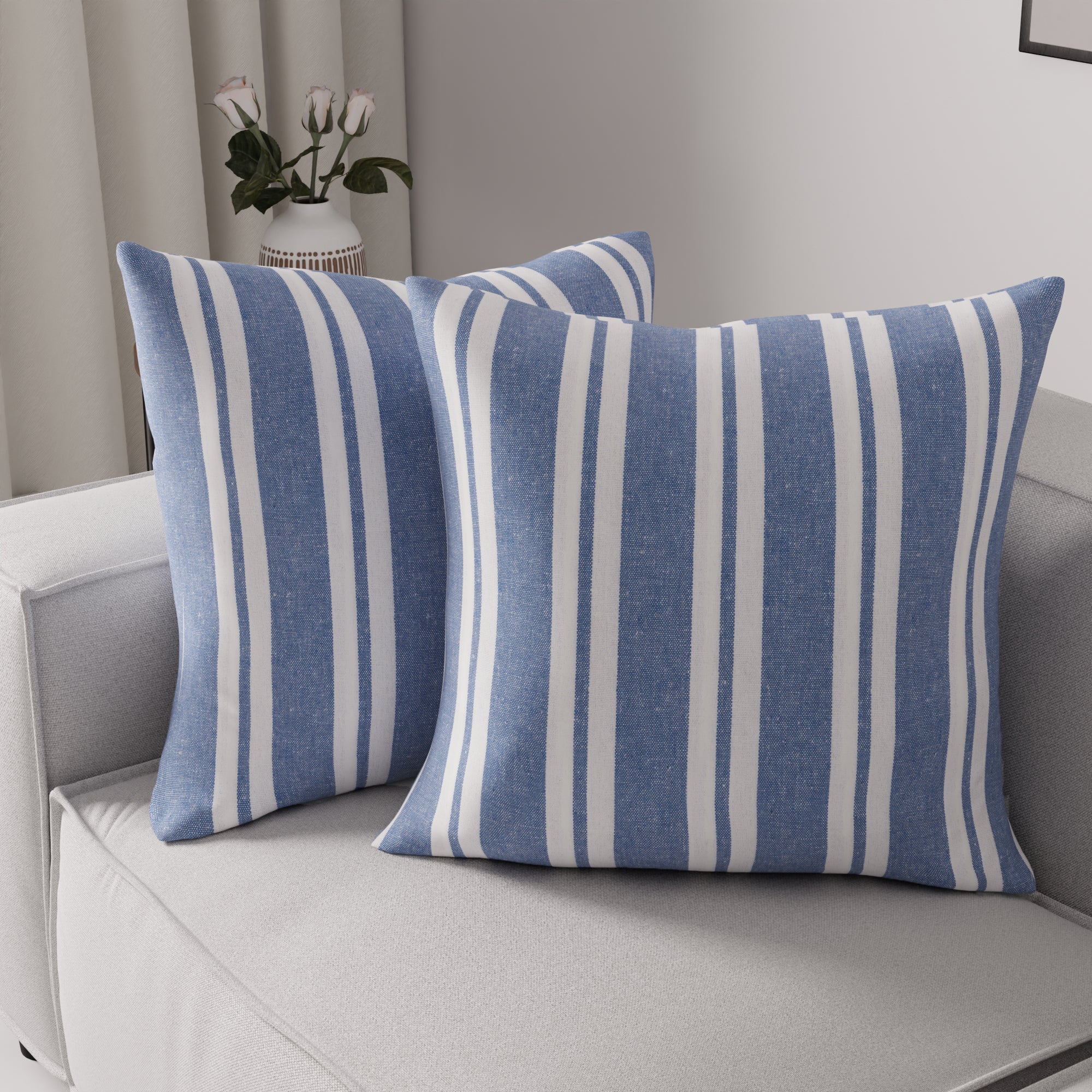 Cotton Franca Blue Stripes Cushion Cover (Pack of 2)