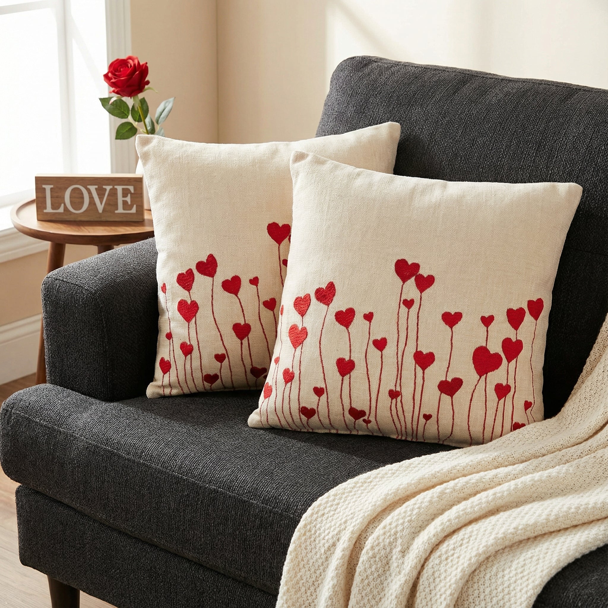 White Heart- Red Cushion Cover