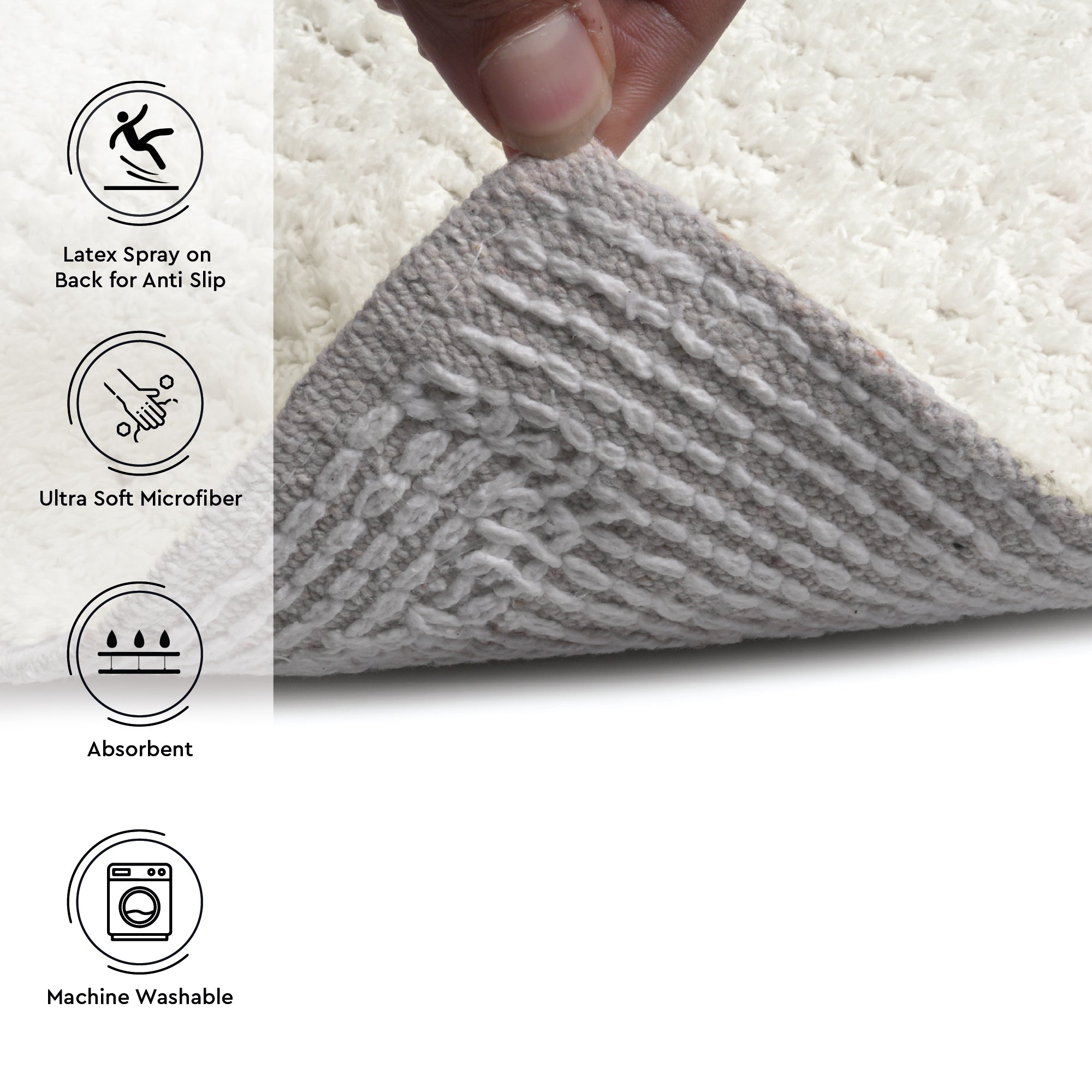 Polyester ZZ Cream Combo Shower Curtain + Bathmat (Pack of 3)
