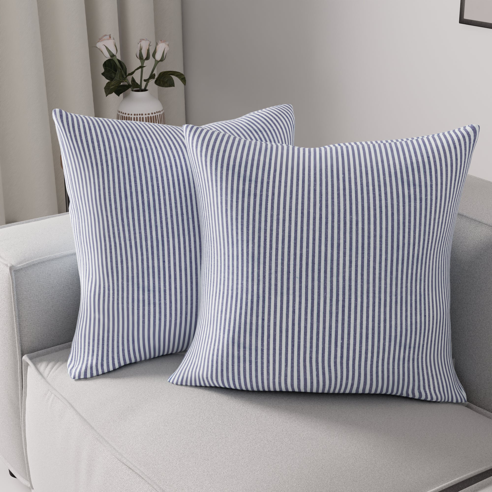 Cotton Ticking Navy Blue Cushion Cover (Pack of 2)