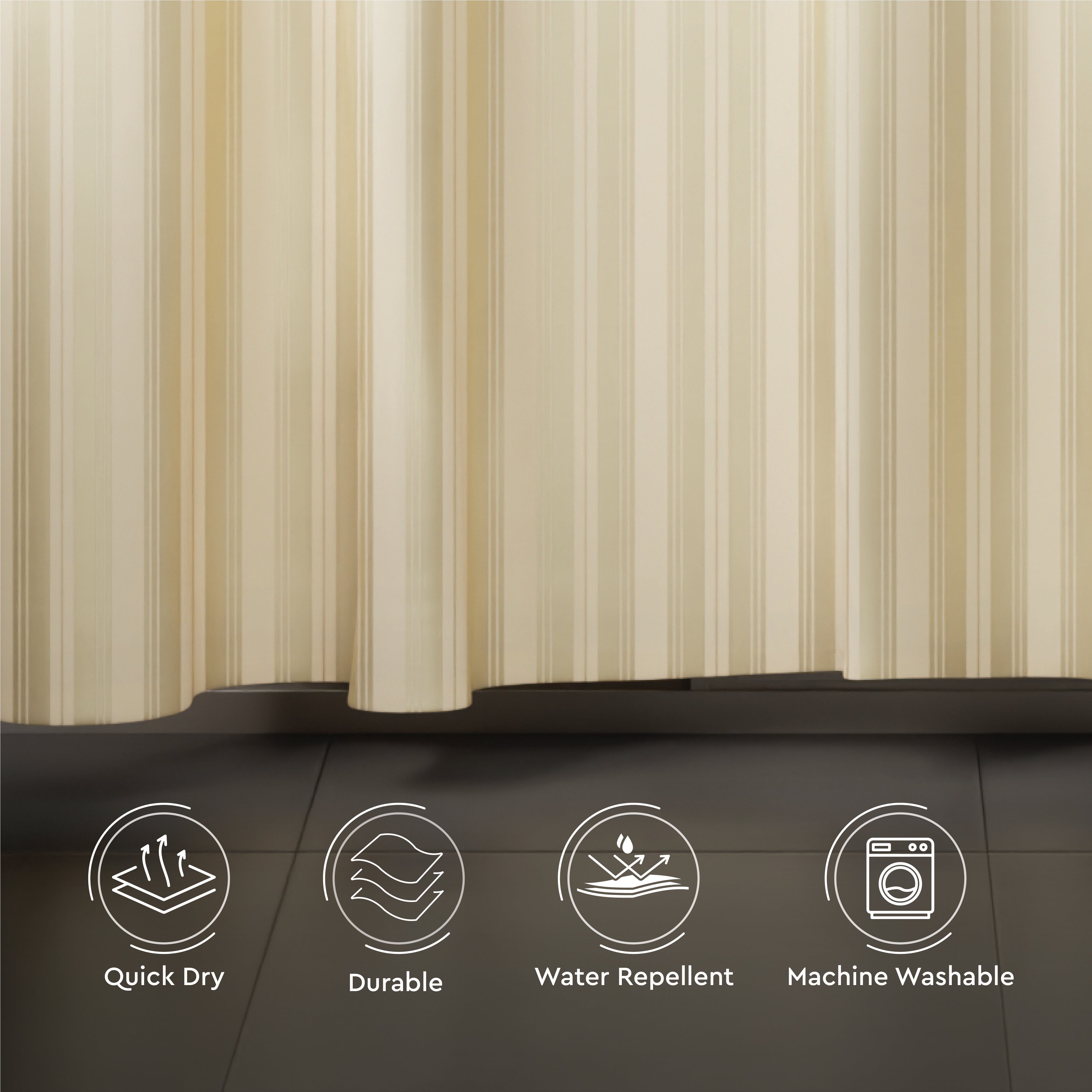 Polyester Stripe Cream Shower Curtain (Pack of 1)