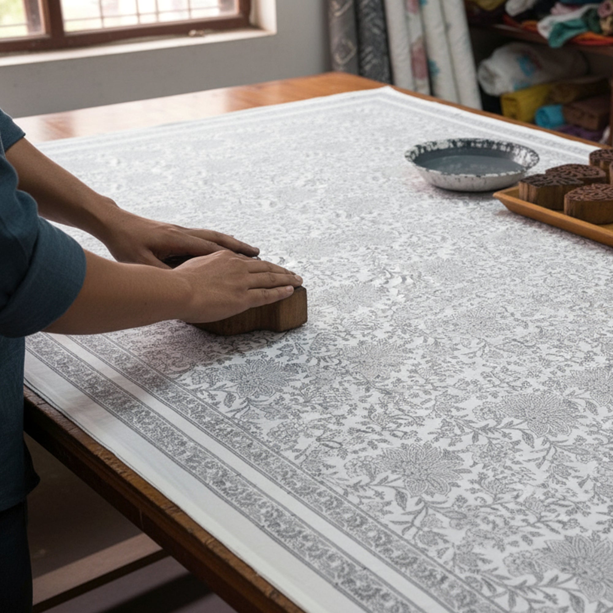 Jaipuri Hand block Print Cotton Ash Tablecloth