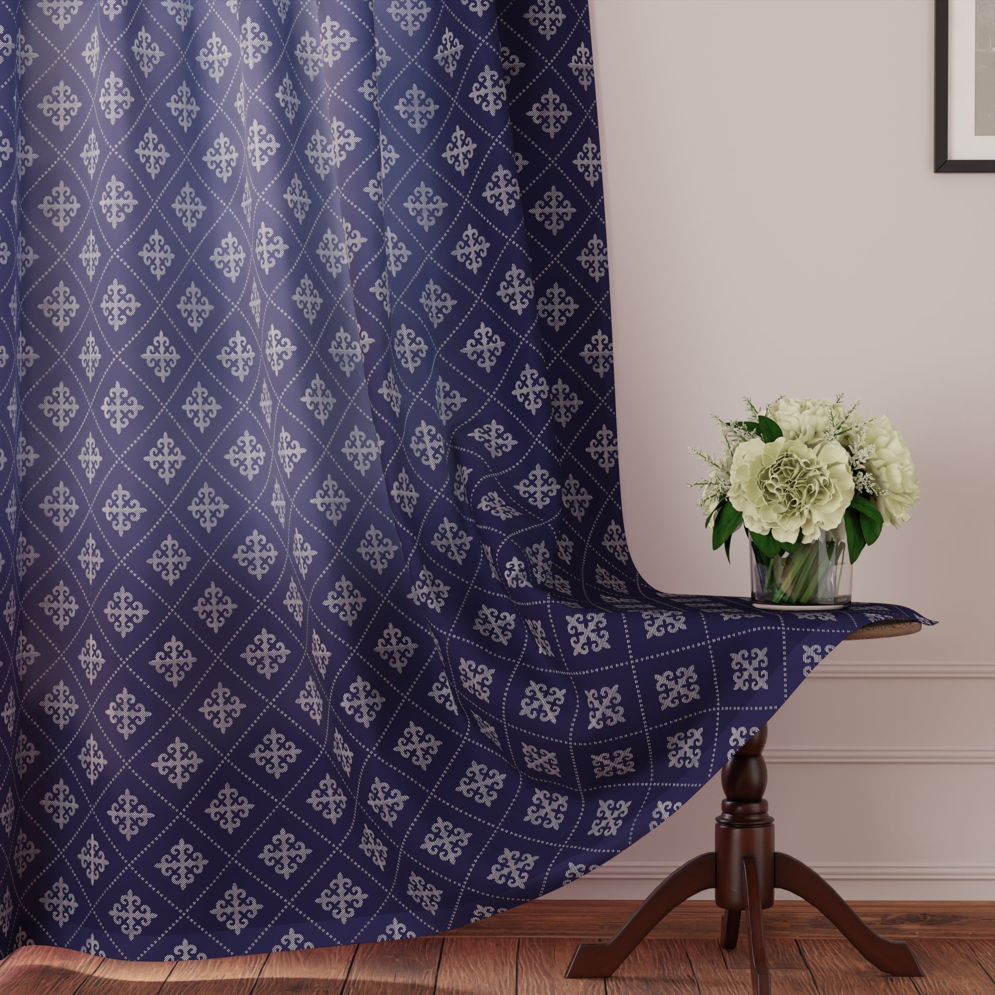 Micro Moroccan Navy Curtain (Pack of 2)