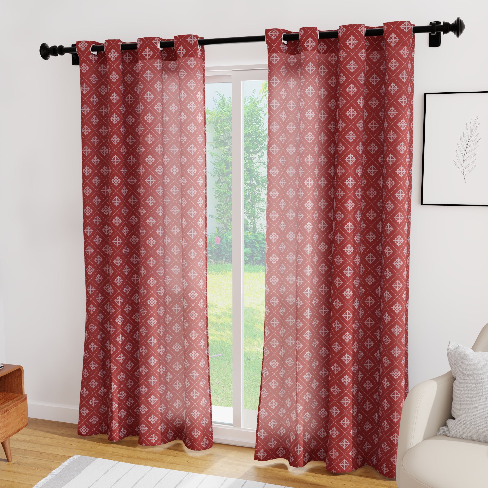 Micro Moroccan Maroon Curtain (Pack of 2)