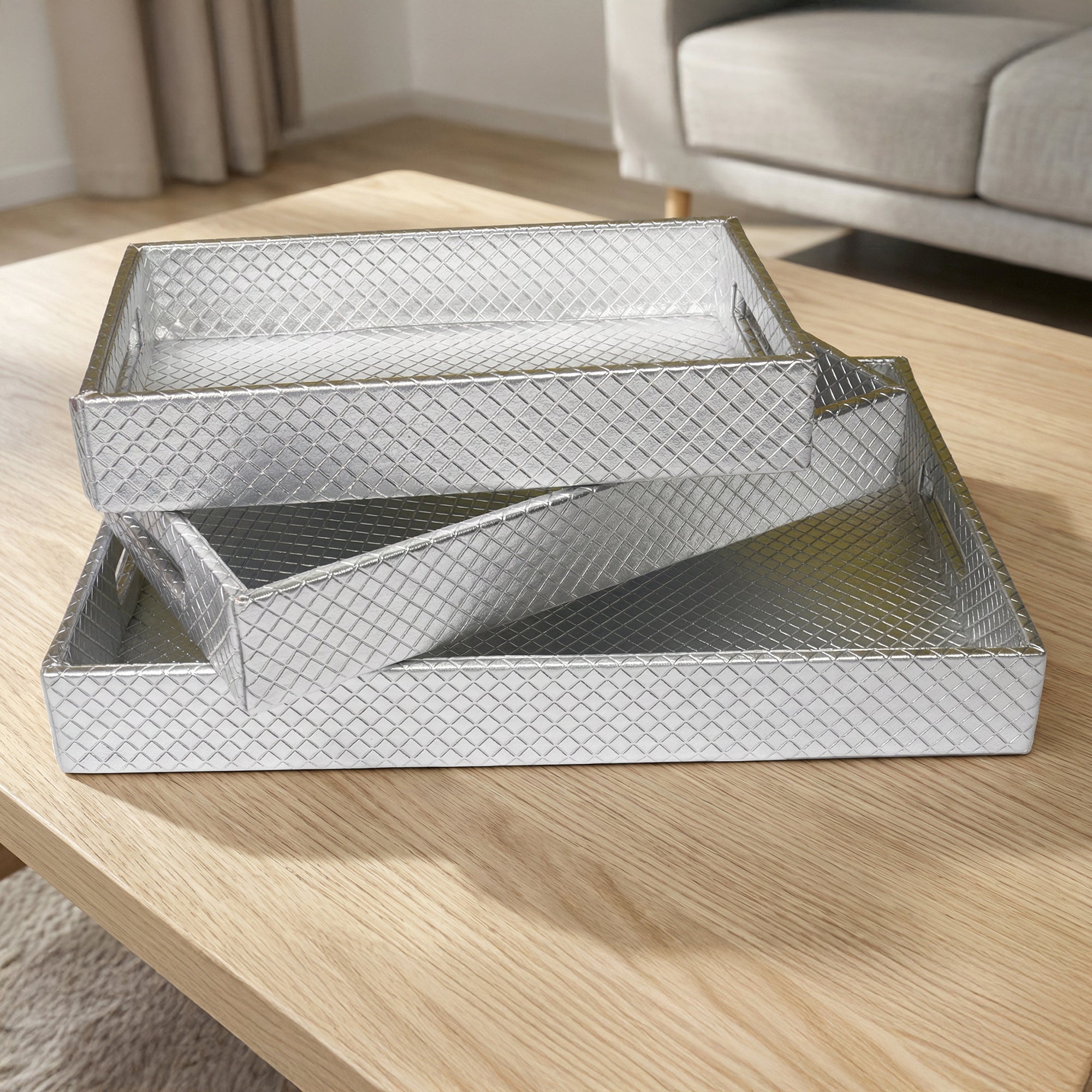 Leather Silver Leather Serving Tray Combo