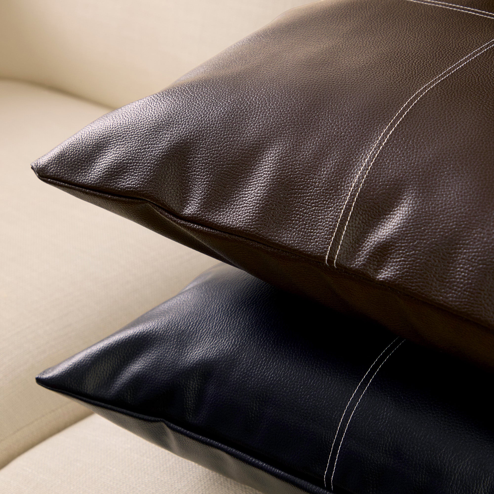 PVC Leather Navy Blue Stitch Cushion Cover (Pack of 1)