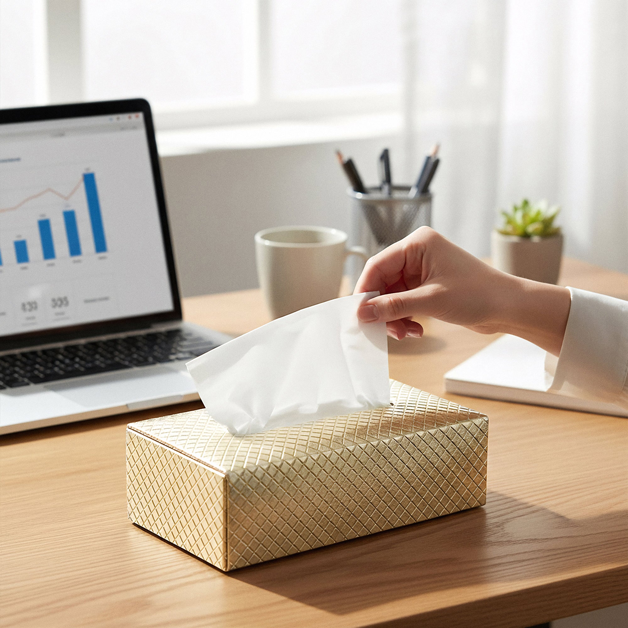 PU Leather Light Gold Tissue Box (Pack of 1)