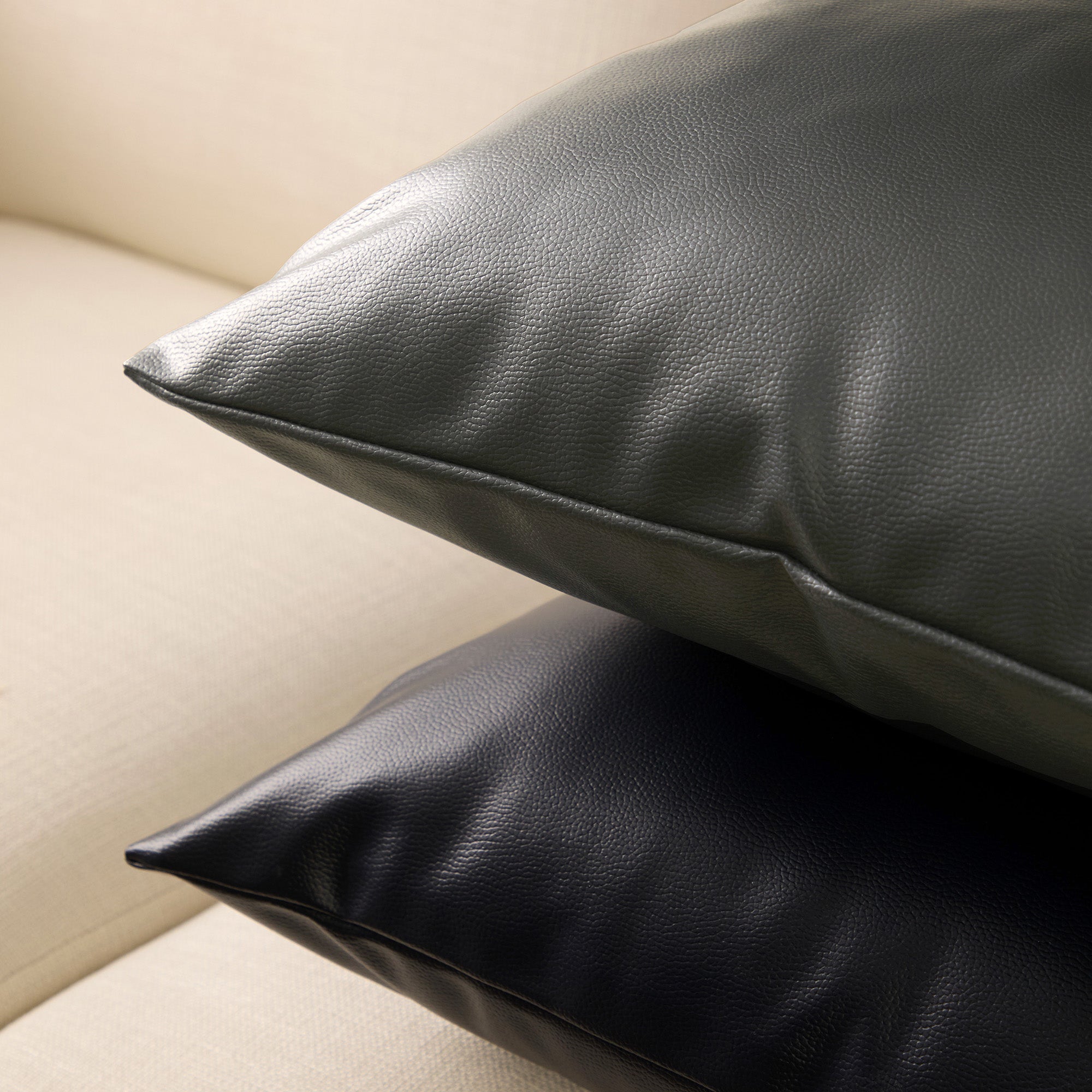 PVC Leather Navy Blue Cushion Cover (Pack of 2)