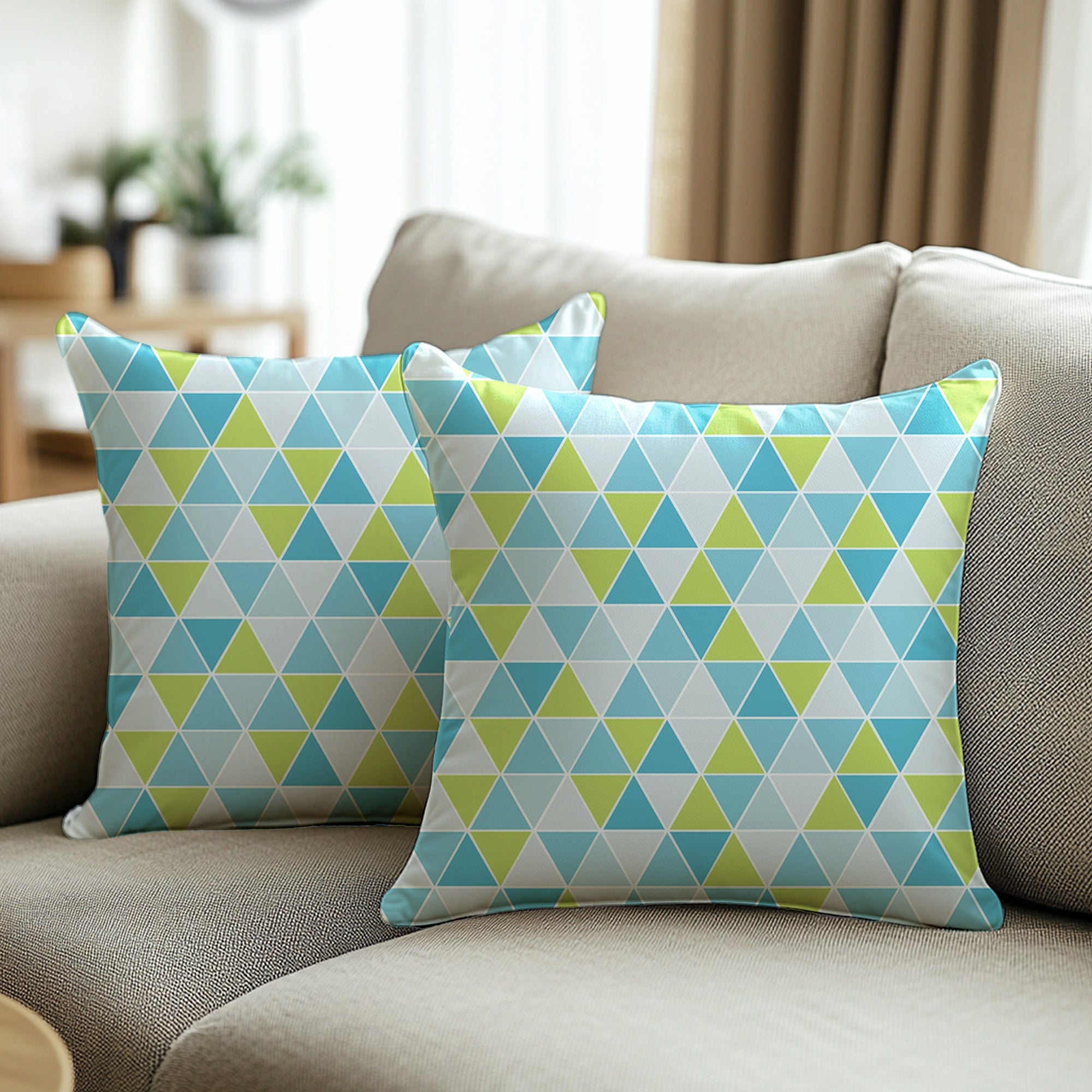 Micro Big Triangles Aqua Cushion Cover