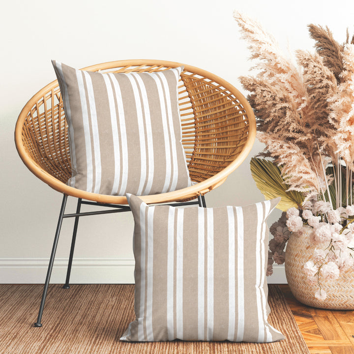 Cotton Franca Beige Stripes Cushion Cover (Pack of 2)