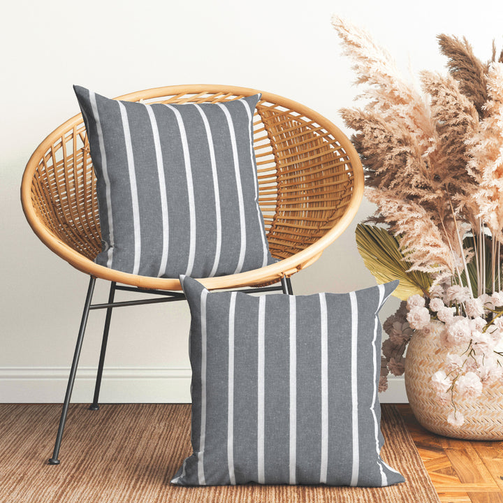 Cotton Roma Grey Stripes Cushion Cover (Pack of 2)