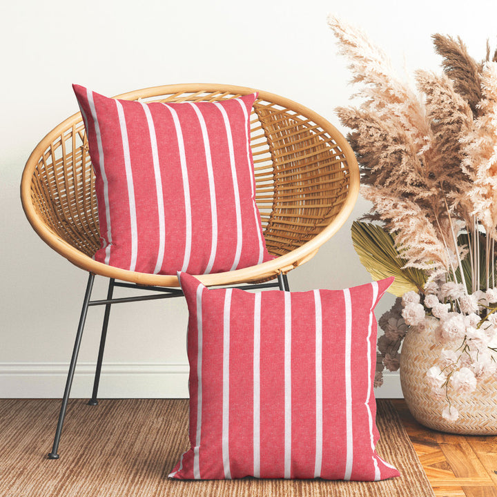 Cotton Roma Red Stripes Cushion Cover (Pack of 2)