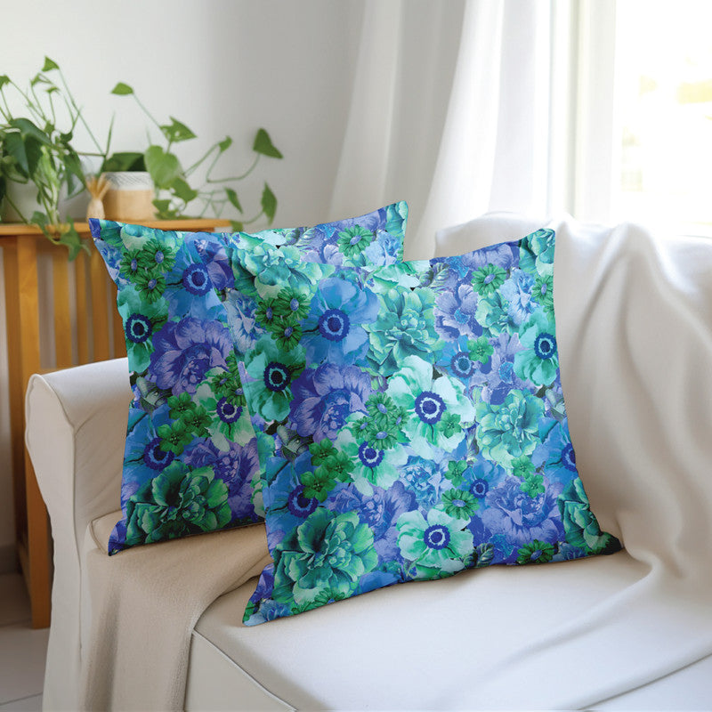 Blackout Polyester F2 Blue Cushion Cover (Pack of 2)