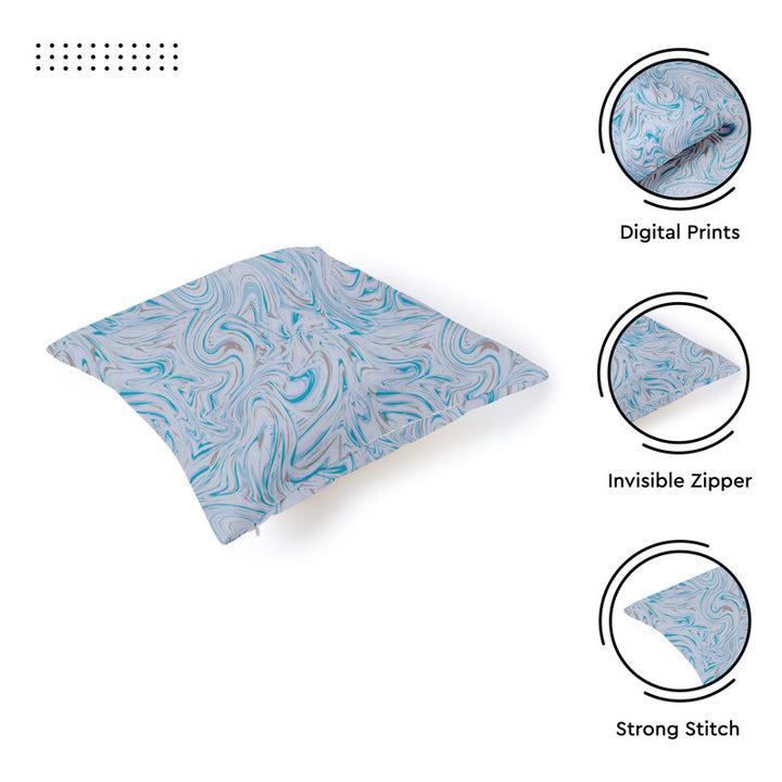 Blackout Polyester Marble Turq Cushion Cover (Pack of 2)