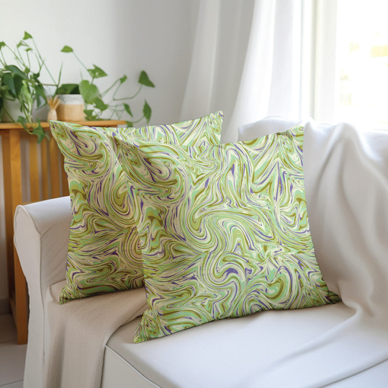 Blackout Polyester Marble Lime Cushion Cover (Pack of 2)