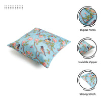 Blackout Polyester Sky Blue Birds Cushion Cover (Pack of 2)