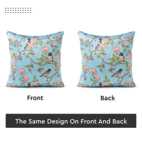 Blackout Polyester Sky Blue Birds Cushion Cover (Pack of 2)