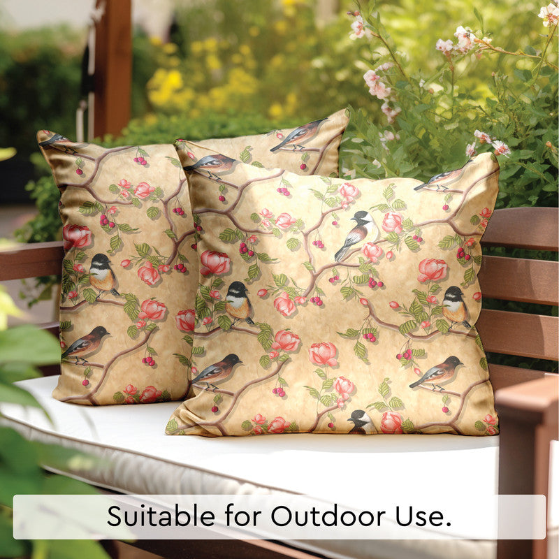 Blackout Polyester Pale Gold Birds Cushion Cover
