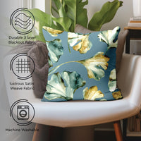 Blackout Polyester Gingko Blue Cushion Cover (Pack of 2)