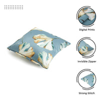 Blackout Polyester Gingko Blue Cushion Cover (Pack of 2)