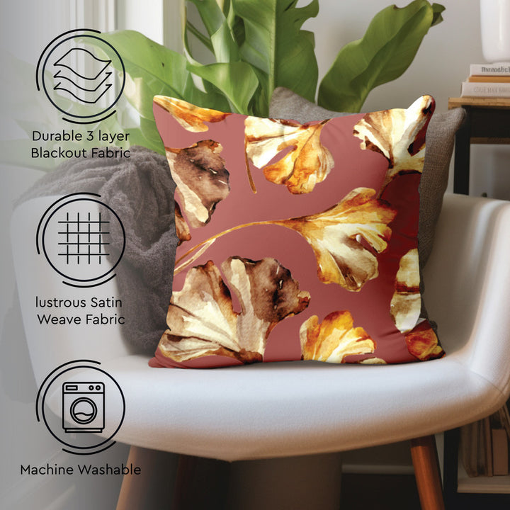 Blackout Polyester Gingko Plum Cushion Cover (Pack of 2)