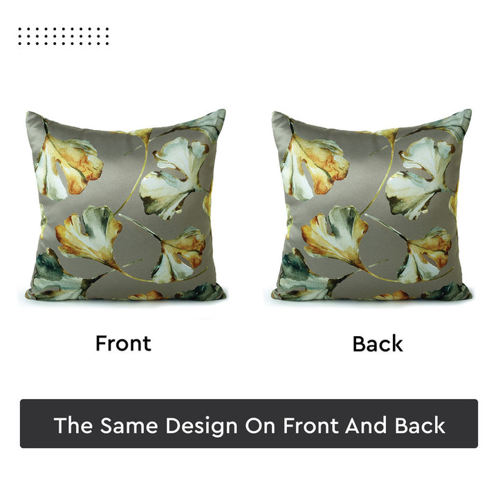 Blackout Polyester Gingko Grey Cushion Cover (Pack of 2)