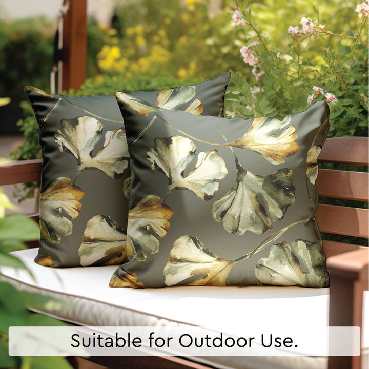 Blackout Polyester Gingko Grey Cushion Cover (Pack of 2)