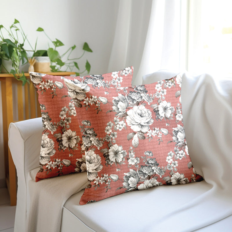 Blackout Polyester F4 English Rose Cushion Cover (Pack of 2)