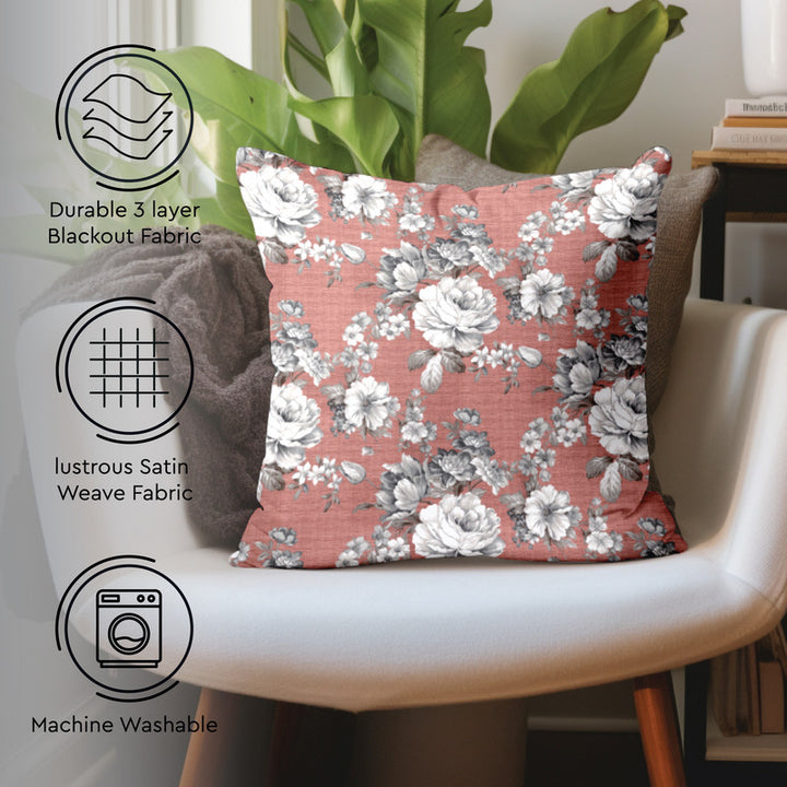 Blackout Polyester F4 English Rose Cushion Cover (Pack of 2)