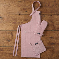 Cotton Ticking Red Apron + Oven Glove + Pot Holder (Pack of 3)
