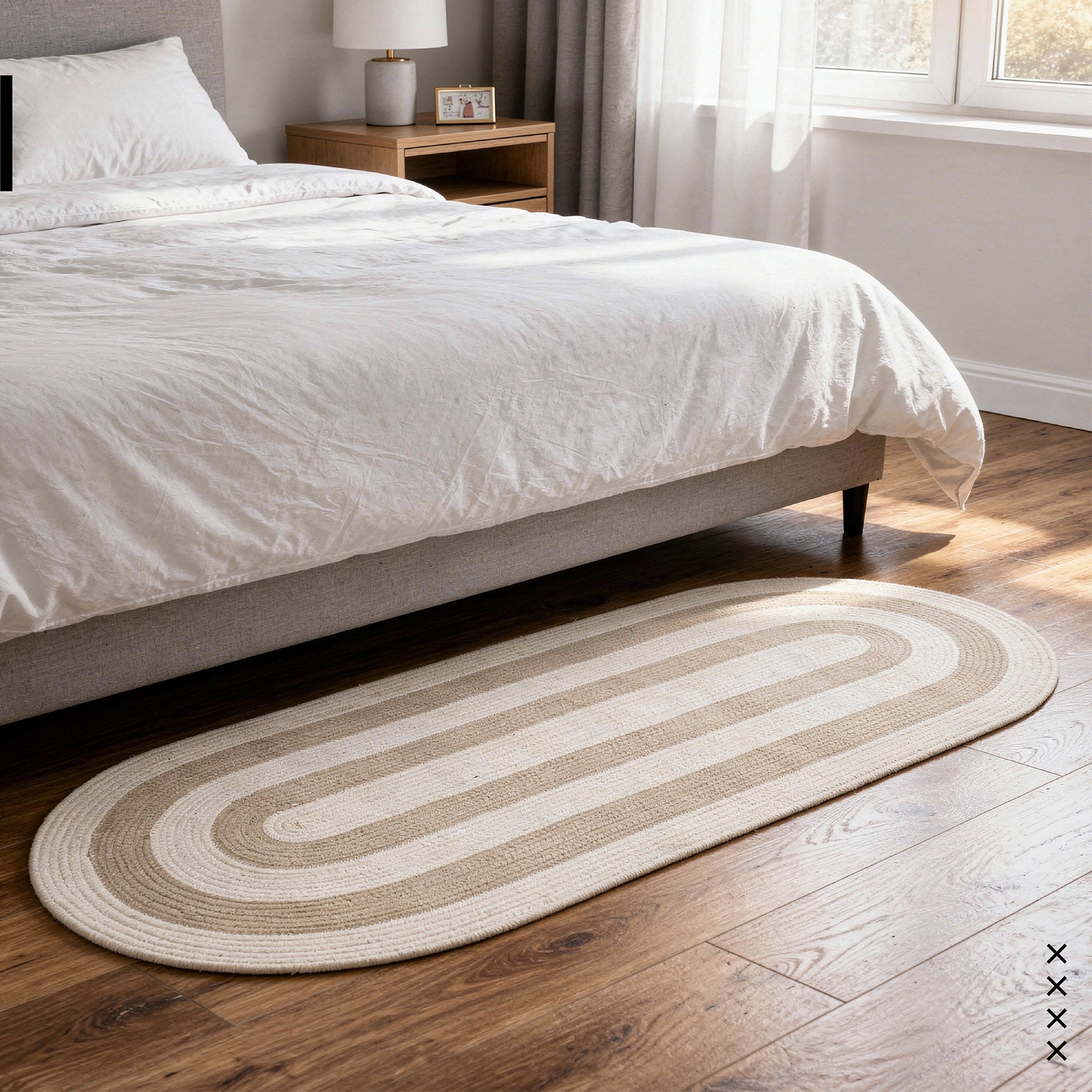 Reversible Round Rug Handwoven Natural Fiber Carpet Braided Area Rug | Neutral Boho Rug for Living Room, Bedroom, Nursery | Washable Area Rug Two Tone