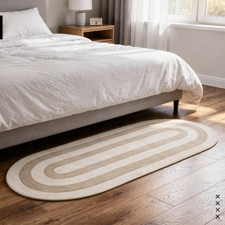 Reversible Round Rug Handwoven Natural Fiber Carpet Braided Area Rug | Neutral Boho Rug for Living Room, Bedroom, Nursery | Washable Area Rug Two Tone