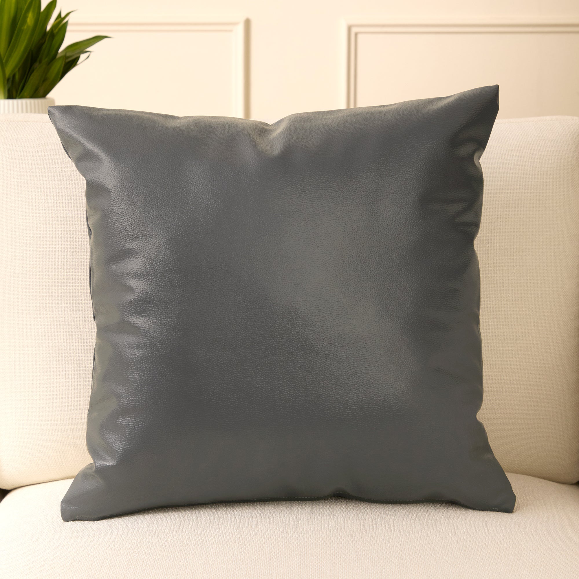PVC Leather Dark Grey Cushion Cover (Pack of 1)