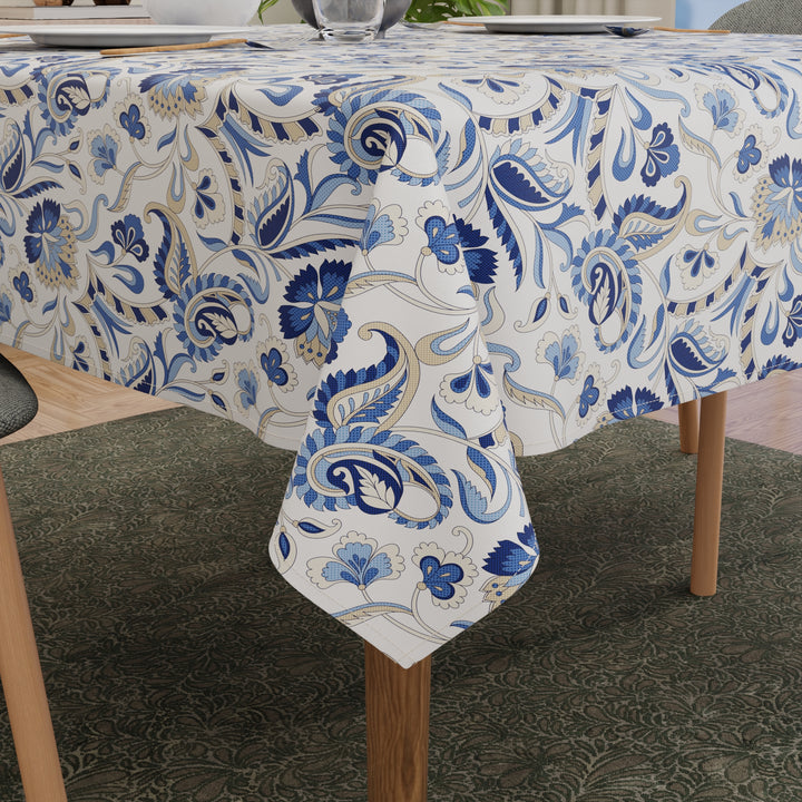 Polyester Chintz Blue Table Cloth (Pack of 1)