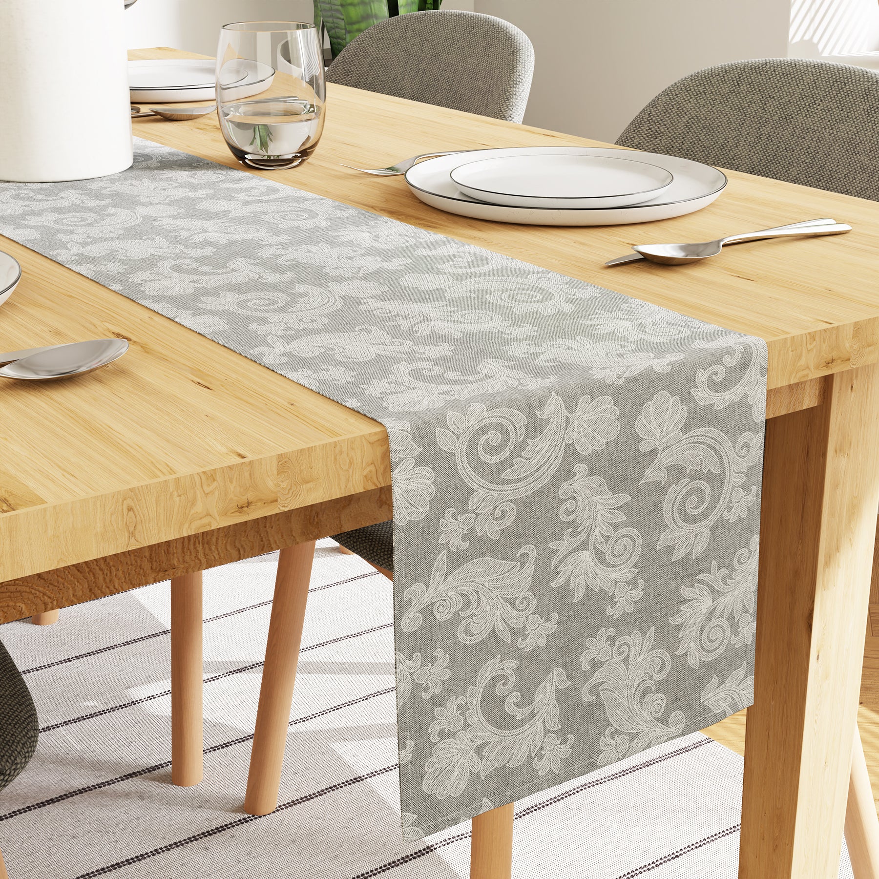Cotton Grey Table Runner (Pack of 1)