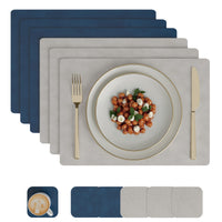 2 Sided Leather Grey & Blue Placemat + Coaster