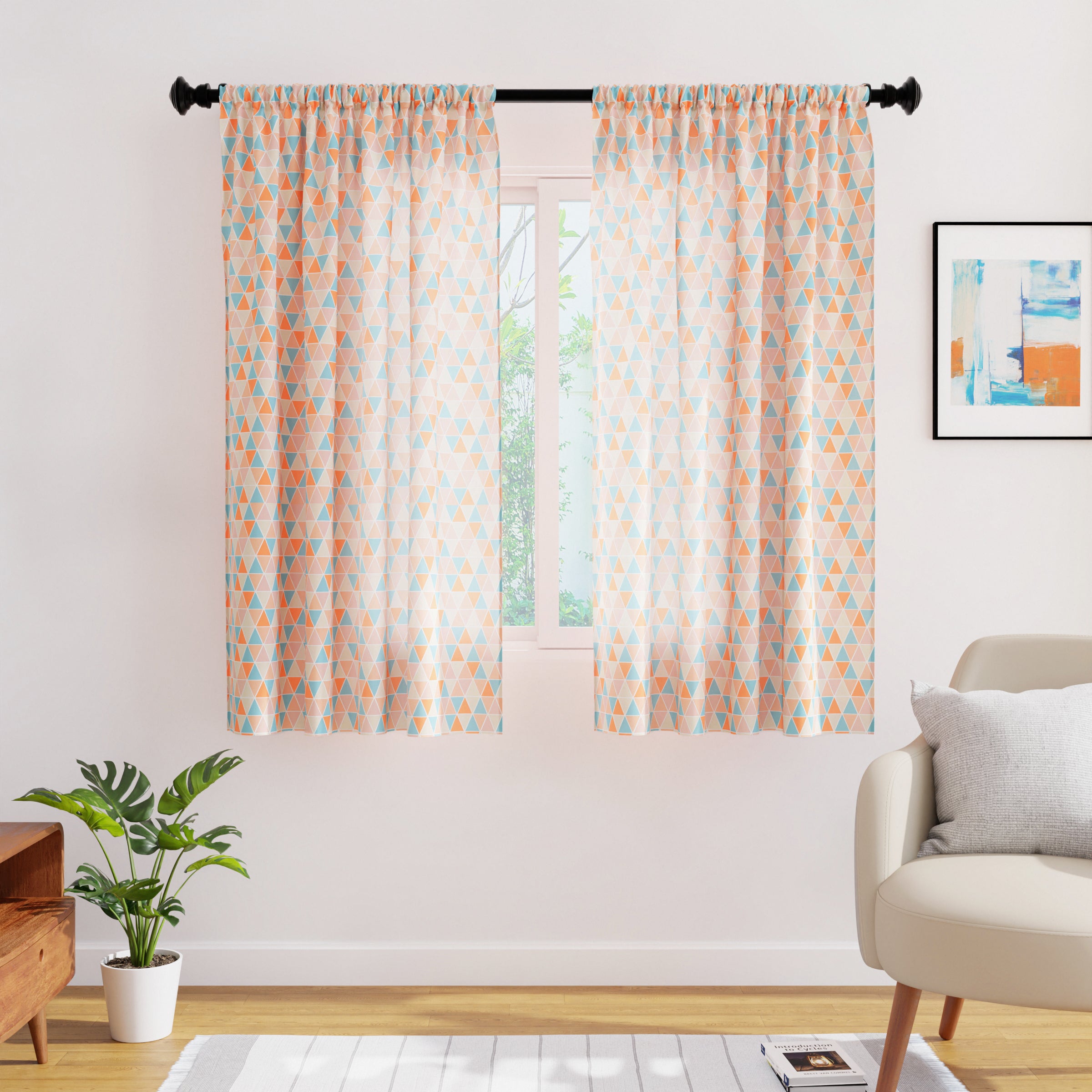 Polyester Triangles Apricot Curtain (Pack of 2)