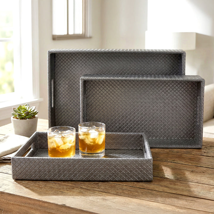 Leather Grey Leather Serving Tray Combo