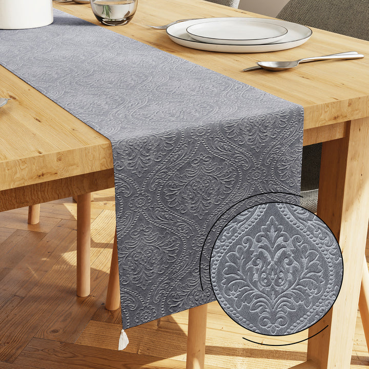 Embossed Velvet Grey Table Runner