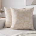 Chambray Cotton Floral Beige Cushion Cover (Pack of 2)