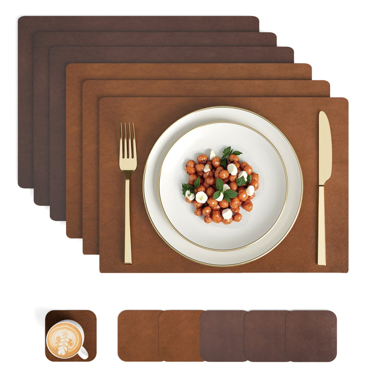 2 Sided Leather Brown & Tan Placemat + Coaster