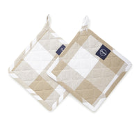 Cotton Buffalo Beige Checks Pot Holders (Pack of 2)