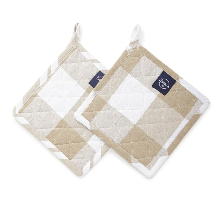 Cotton Buffalo Beige Checks Pot Holders (Pack of 2)