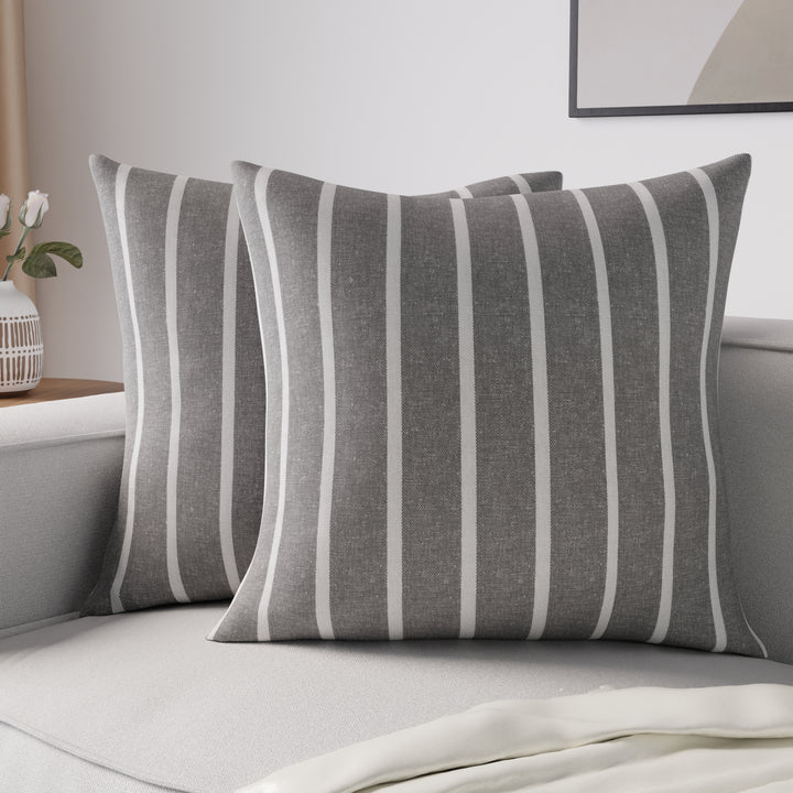 Cotton Roma Grey Stripes Cushion Cover (Pack of 2)