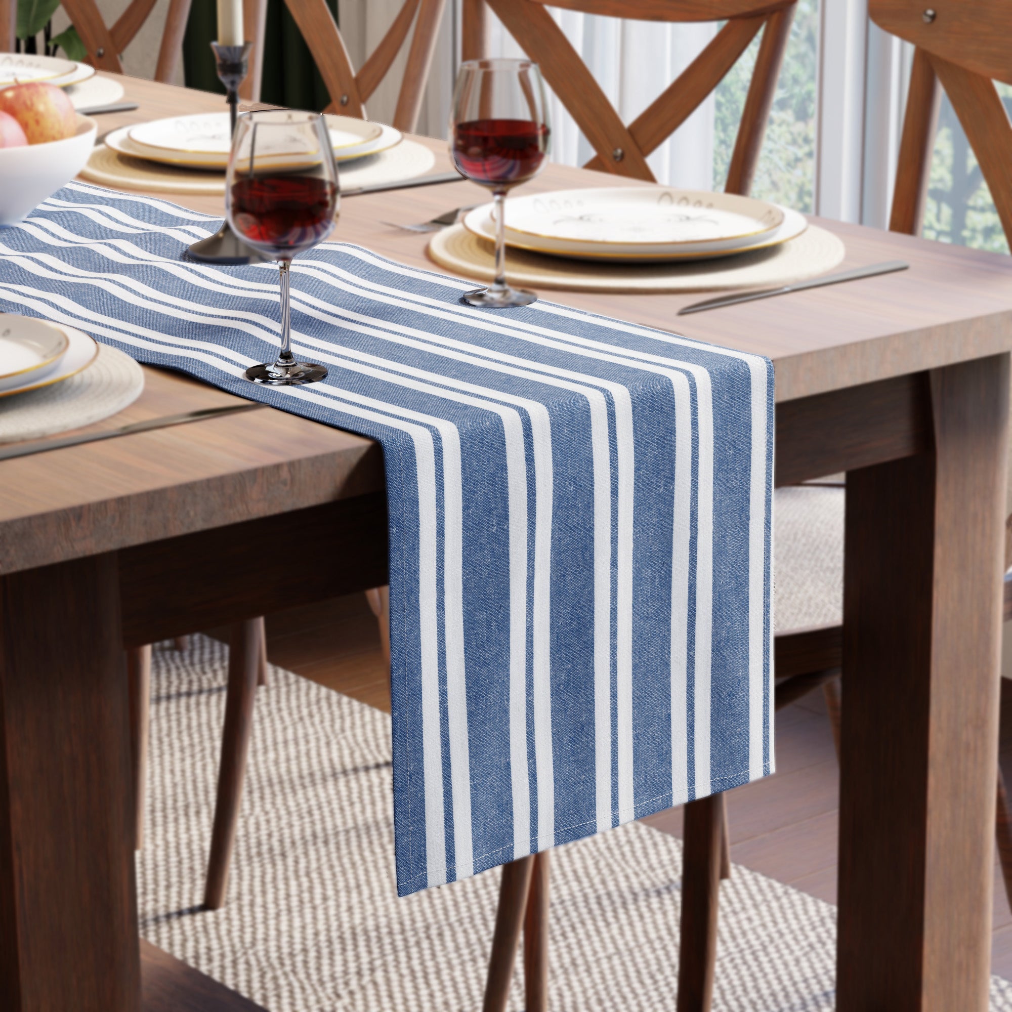RC Yarn-Dyed Franca Blue Stripes Table Runner (Pack of 1)