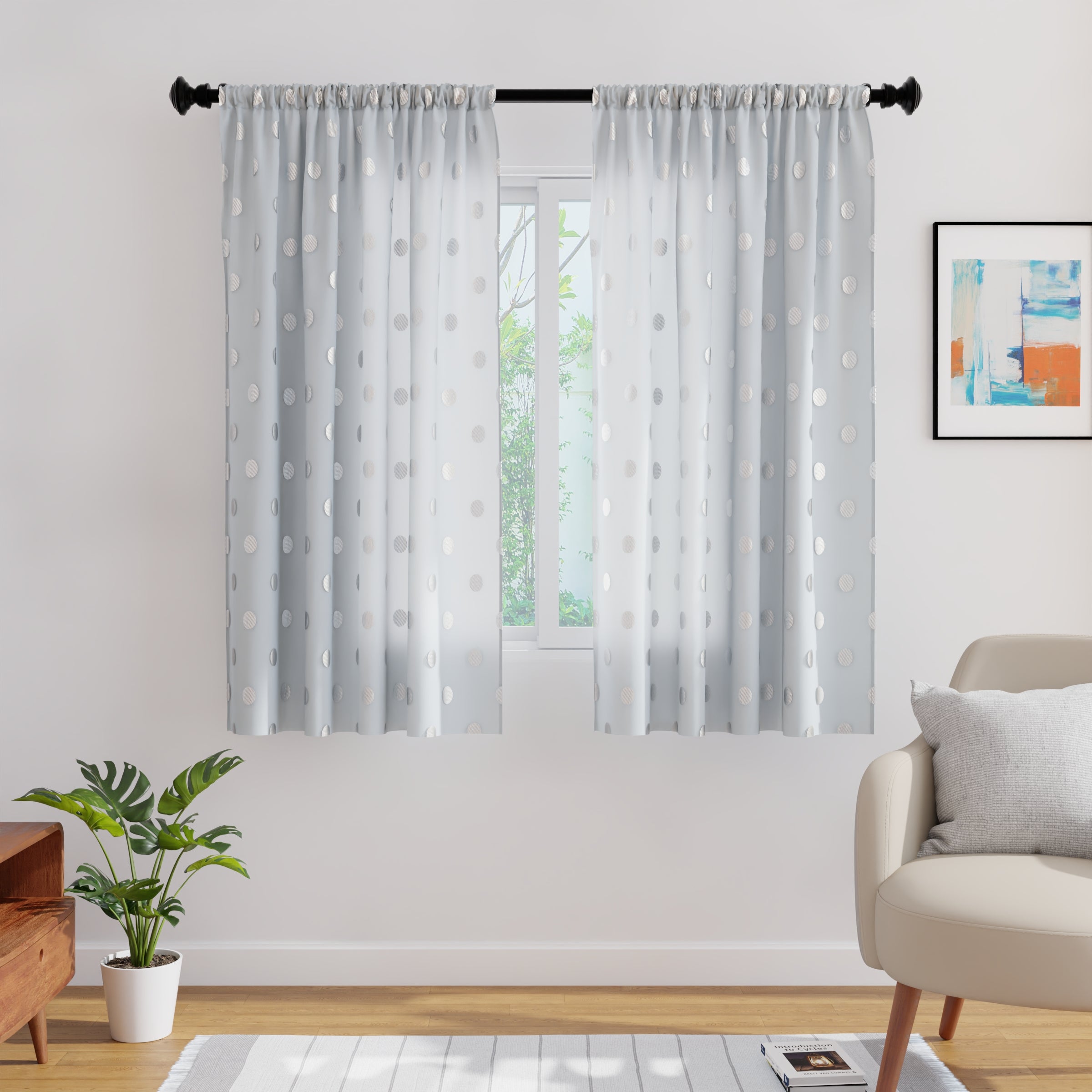 Polyester Dollar Grey Curtain (Pack of 2)