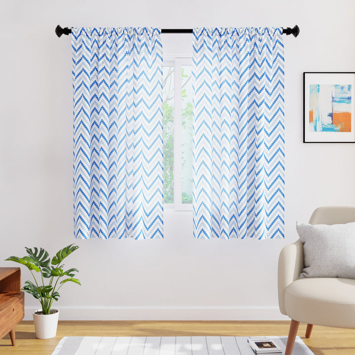 Polyester Chevron 1 Blue Curtain (Pack of 2)
