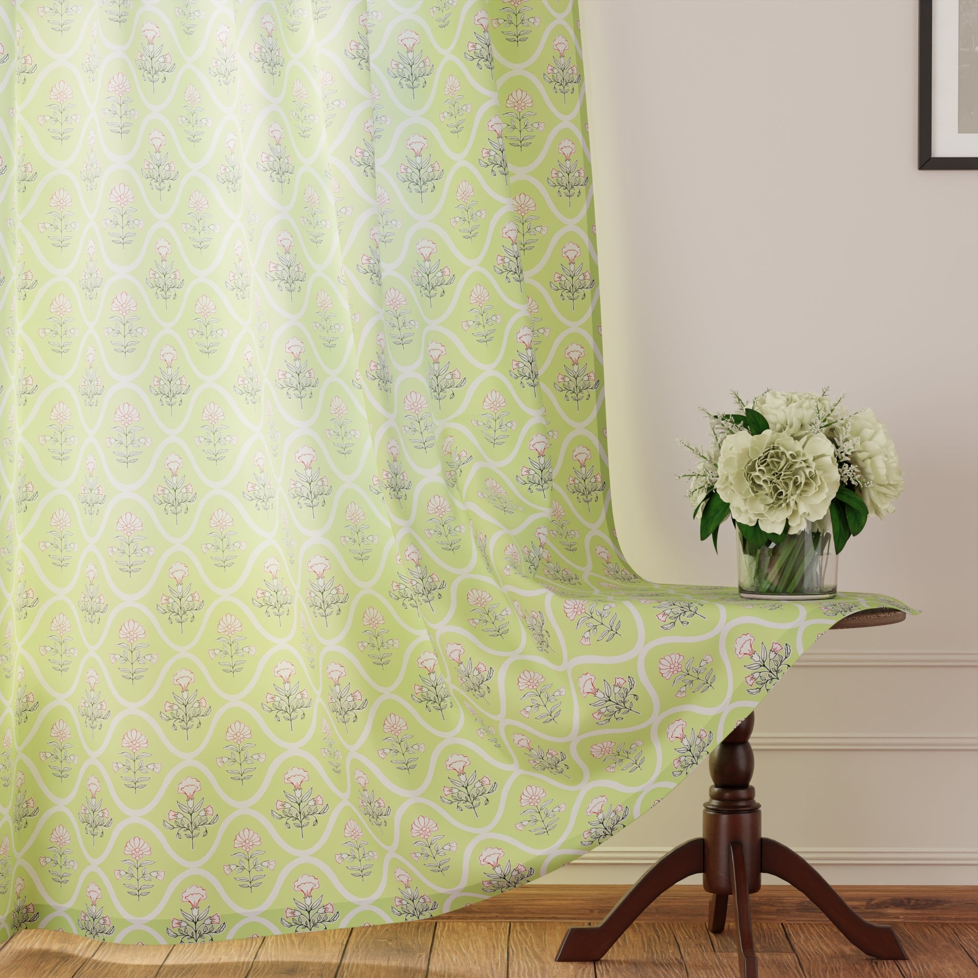 Polyester Pea Green Curtain (Pack of 2)