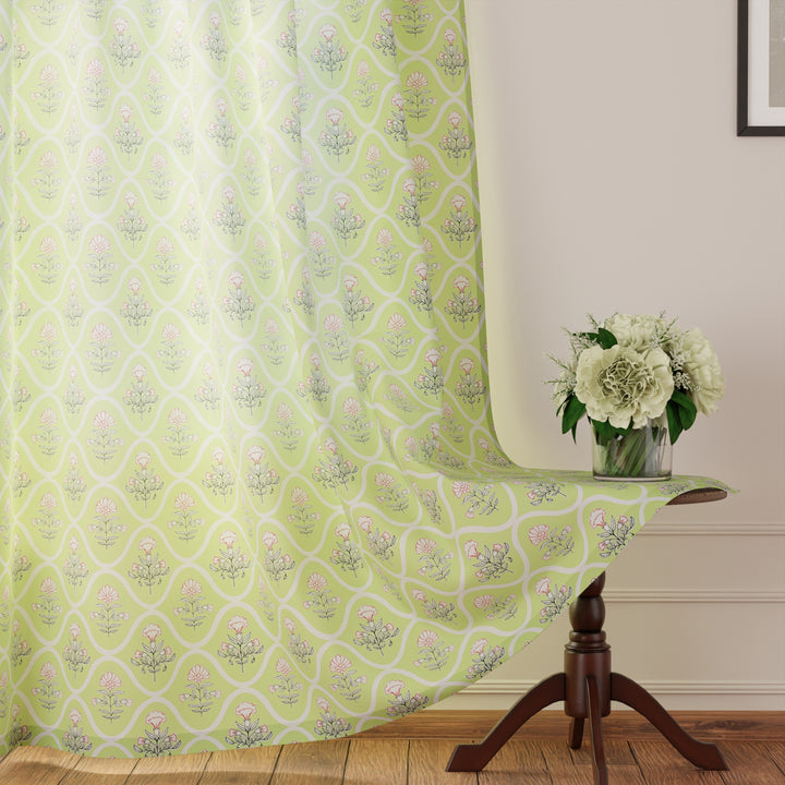 Polyester Pea Green Curtain (Pack of 2)
