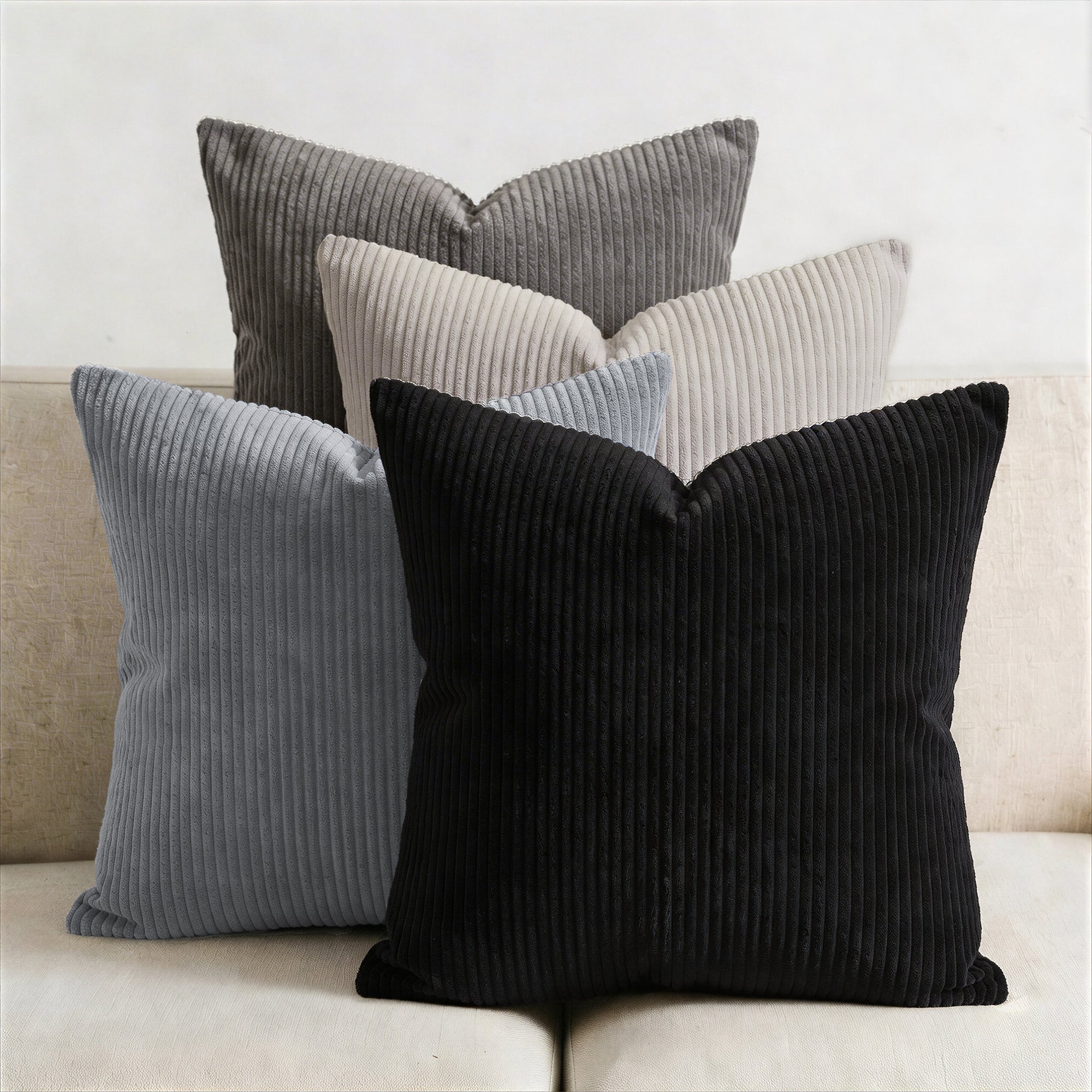 Corduroy Grey Combo Cushion Cover (Pack of 4)